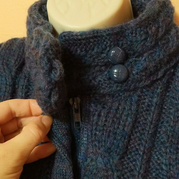 Vintage Lindsay Scott Cable Knit Barn Sweater Jacket Pockets Pad Shoulder Size M - Picture 3 of 11